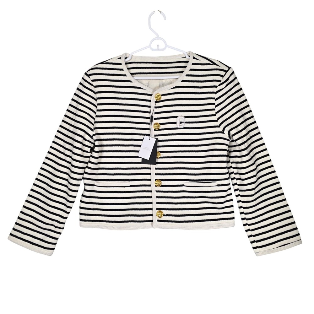 Striped Button Up Cardigan "C" Monogram Gold Buttons Womens XL NEW Academic
